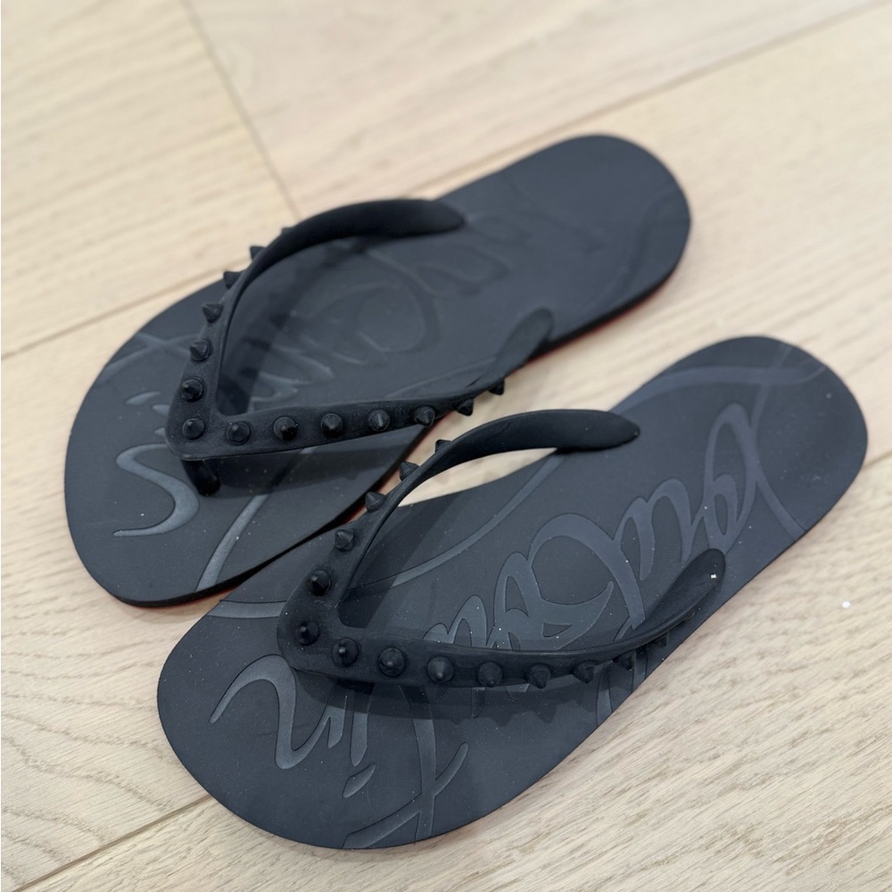 Stylish Black Christian Louboutin Flip-Flops